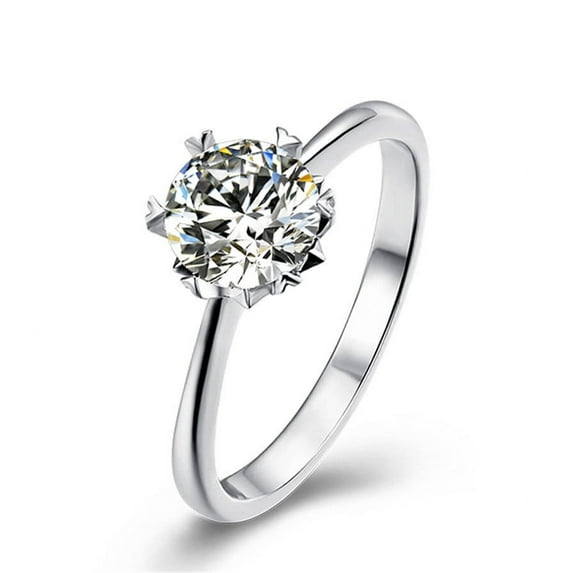 TwoBirch Platinum Plated 925 Sterling Silver 1 CT Round Solitaire Moissanite Engagement Ring with Heart Shaped Prongs (Sizes 5 to 9)