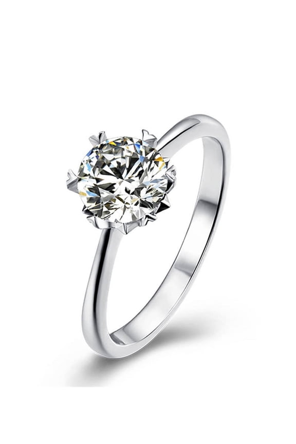 Platinum Plated 925 Sterling Silver 1 CT Solitaire Moissanite Engagement Ring with Heart Shaped Prongs (Size 6)