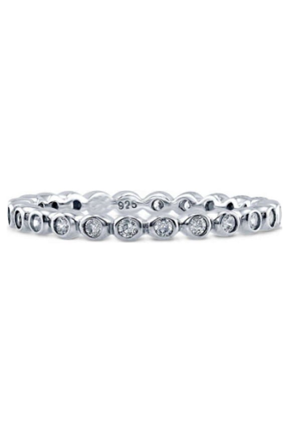 Platinum Plated Sterling Silver Bezel Set Round Cut Moissanite Eternity Ring (GRA CERTIFIED) (1.7 MM) (9)