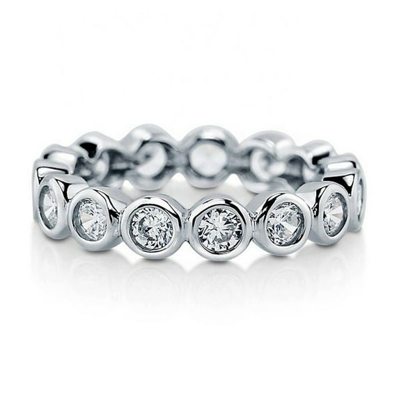 TwoBirch Platinum Plated Sterling Silver Bezel Set Round Cut Moissanite Eternity Ring (GRA CERTIFIED) (3 MM) (Size 7)