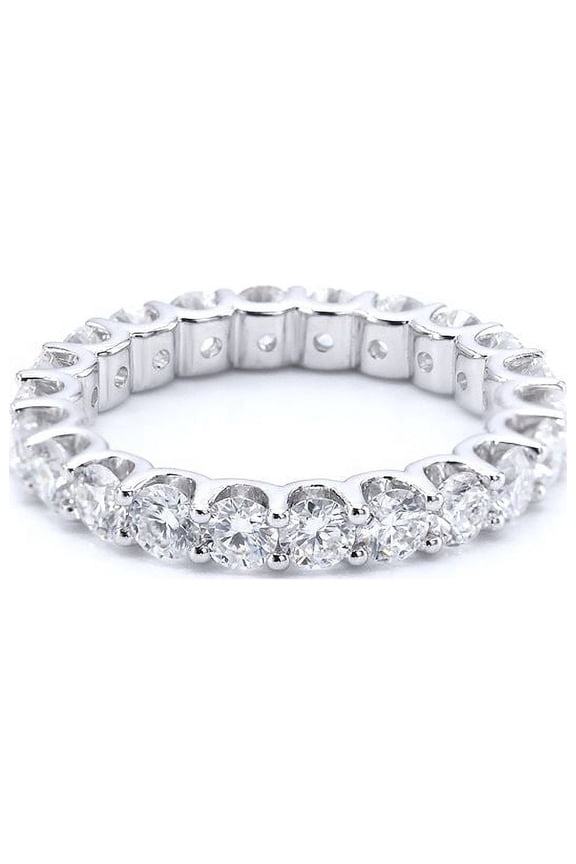 Platinum Plated Sterling Silver Double Shared Prong Round Cut Moissanite Eternity Ring (GRA CERTIFIED) (3 MM) (5)