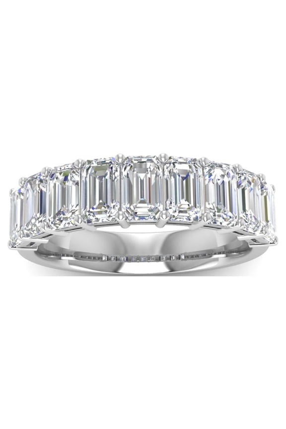 Platinum Plated Sterling Silver Emerald Cut Moissanite Wedding Ring (GRA CERTIFIED) - Size 8