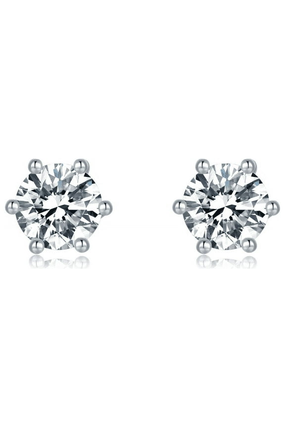 Round Moissanite Stud Earrings (.60 up to 2 CT DEW) Set in 925 Sterling Silver(.60 CT DEW)