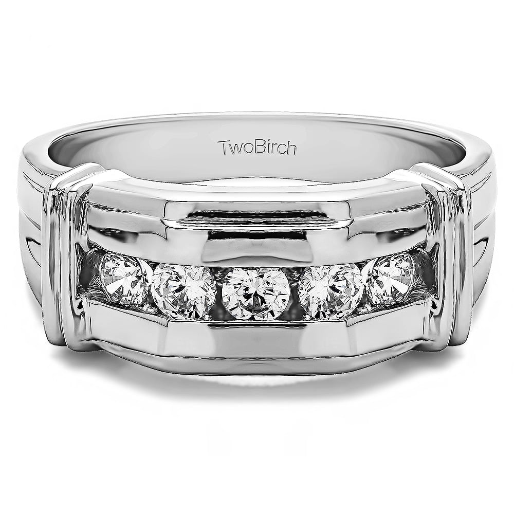 TwoBirch Sterling Silver Men's Wedding Fashion Ring with Cubic Zirconia
