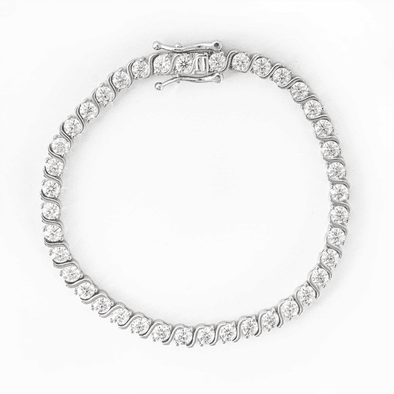 TwoBirch Sterling Silver and Moissanite Swirl Prong Set Tennis Bracelet (3MM)(8.5 Inches)