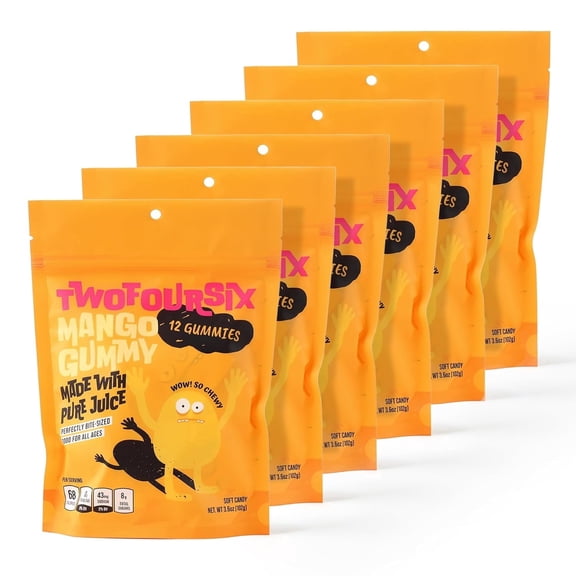 TwoFourSix Mango Gummy Candy – Soft, Chewy Mango Flavor Gummies (Pack of 6)
