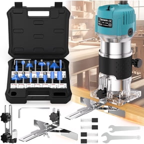 TwoWin Compact Router Tool, 110V 800W Hand Palm Wood Router Laminate Trimmer for Woodworking Carving Trimming with 15 Pcs 1/4" Router Bits