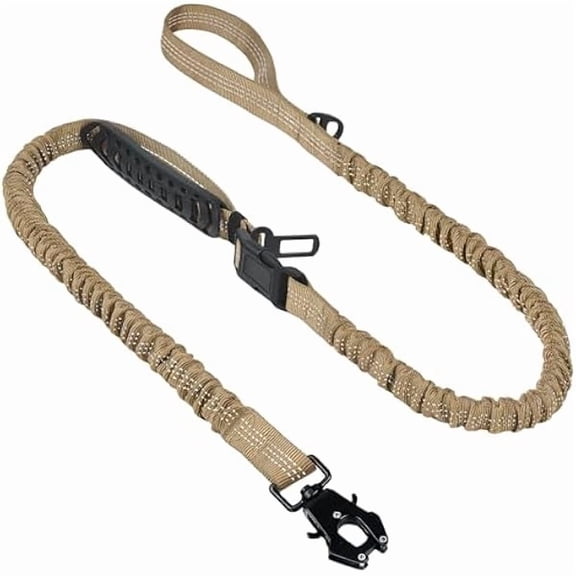 Twoear Tactical Dog Leash for Large Dogs, 4-7FT Shock Absorbing Bungee Dog Leash with Traffic Handle, Metal Frog Clip, Car Seatbelt, Reflective Leashes for Medium to Large Breeds
