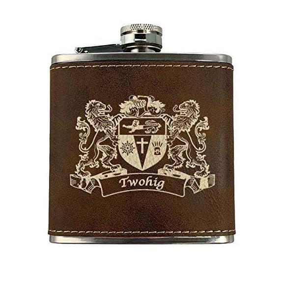 Twohig Irish Coat of Arms Leather Flask - Rustic Brown