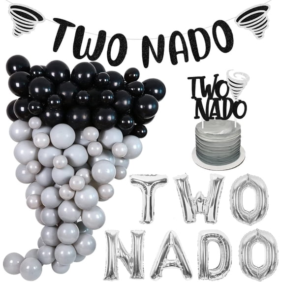 Twonado Birthday Party Decorations, Tornado Birthday Decorations, Tornado Theme 2nd Birthday Party Supplies, Two-Nado Banner Cake Topper Balloons for Two Year Old Girls Boys