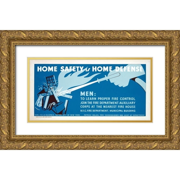 Tworkov, Jack 14x9 Gold Ornate Wood Framed with Double Matting Museum Art Print Titled - Home safety is home defense - Learn fire control
