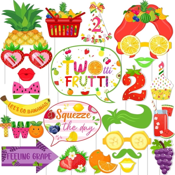 Twotti Fruitti Photo Booth Props, Summer Fruit Theme Twotti Fruity 2nd Birthday Party Decorations Supplies 24 Pieces