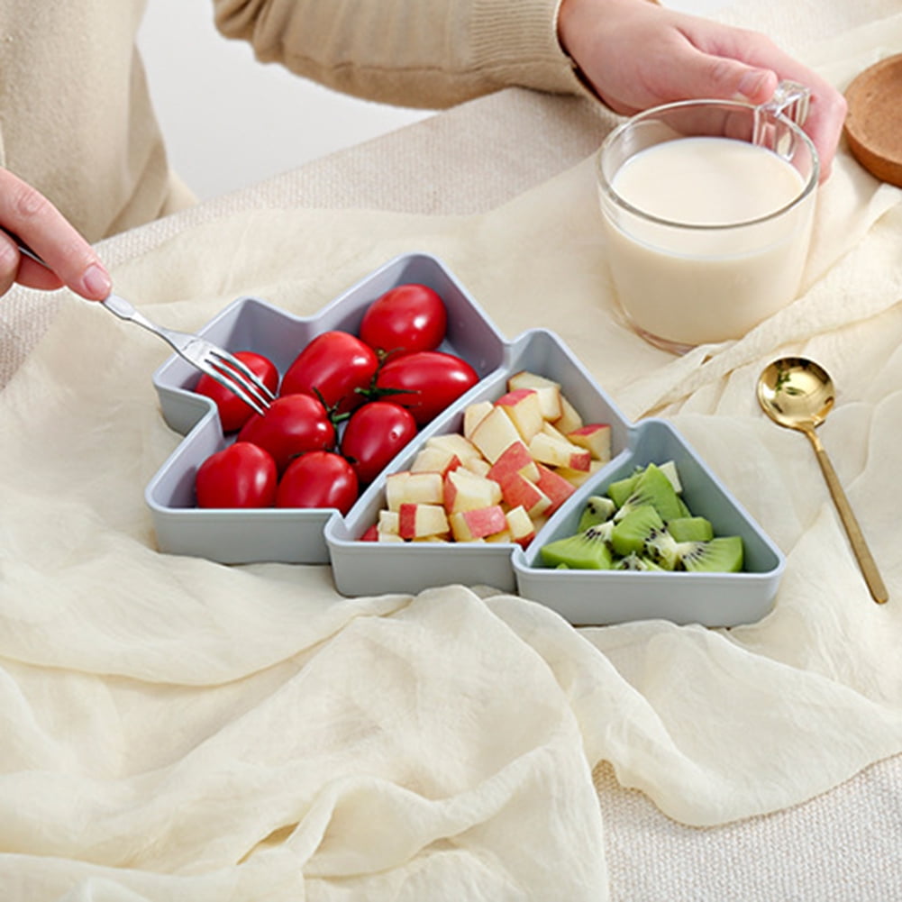 Twowood Christmas Tree Shape Plastic 3 Girds Snack Plate Tray Dried