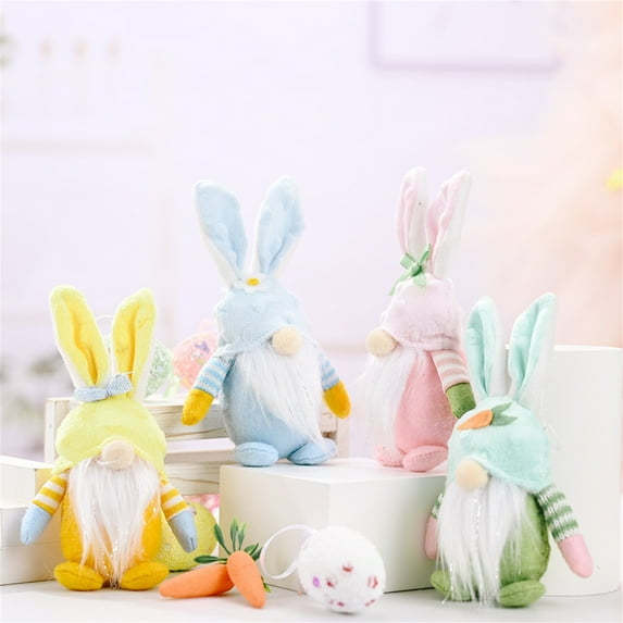 Twowood Faceless Doll Decorative Rabbit Themed White Beard Swedish Tomte Rabbit Plush Toy for Window