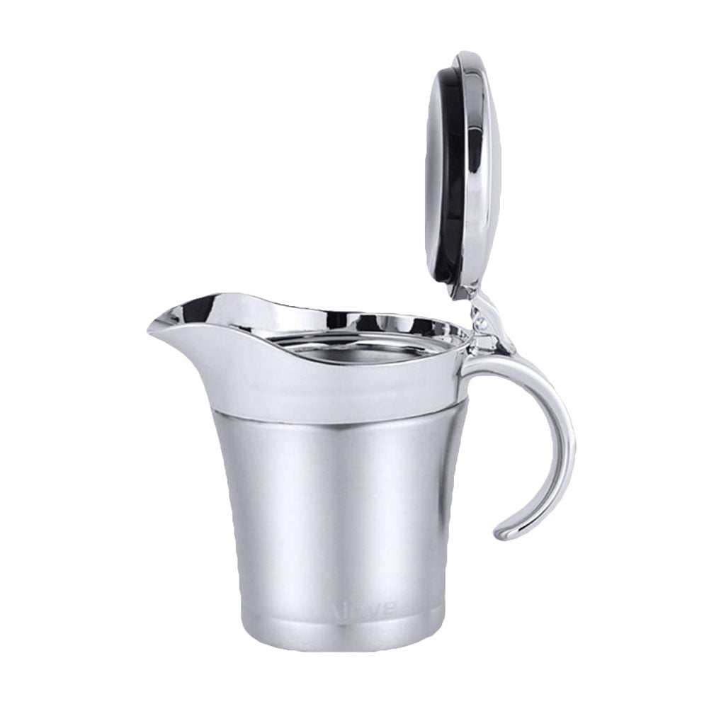 Ovente Stainless Steel Gravy Boat Double Insulated Sauce Jug with Hinged Lid 14oz Ideal for Serving Cream or Salad Dressing at Family Dinner Thanksgiv