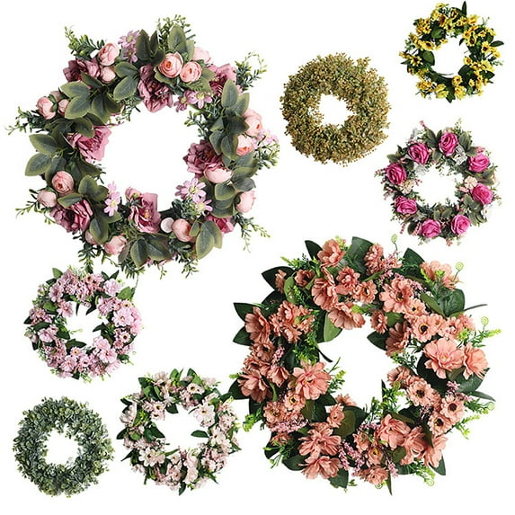 Twowood Simulation Wreath Nice Textures Bright Colors Rattan Handmade Wreath Floral Artificial Simulation Garland Wreath for Offices