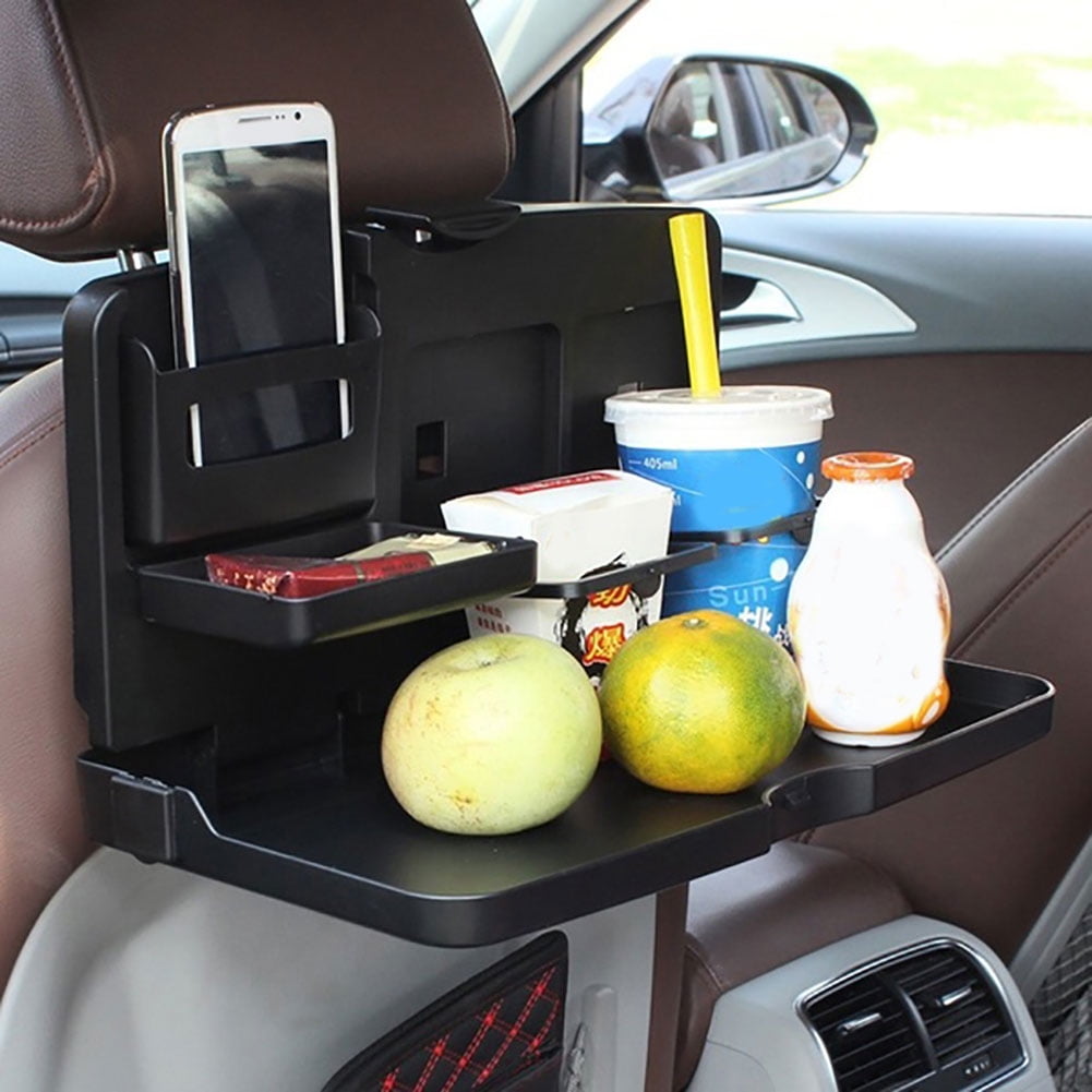 Car Headrest Tablet Holder with Collapsible Cup Holder, Tablet Holder  Compatible with iPad Pro Air Mini, Galaxy Tabs and Other 5.1-8.6 Devices,  Storage Box Food Tray for Cup Food Sauce Snack Water 