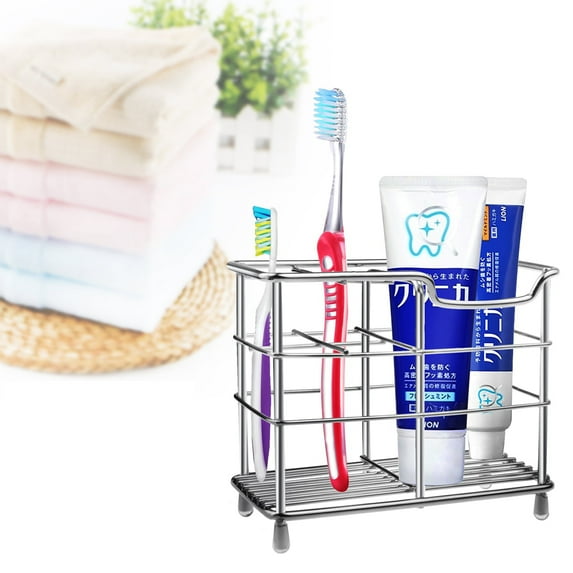 Twoworld Toothpaste Holder Stainless Steel Bathroom Toothbrush Holder Multifunctional Toothbrush Holder Set Silver