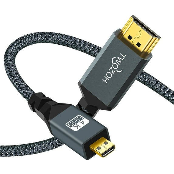 Twozoh 4K Micro HDMI to HDMI Cable 3.3FT, High-Speed Full HDMI to Micro HDMI Braided Cord Support 3D 4K/60Hz 1080p