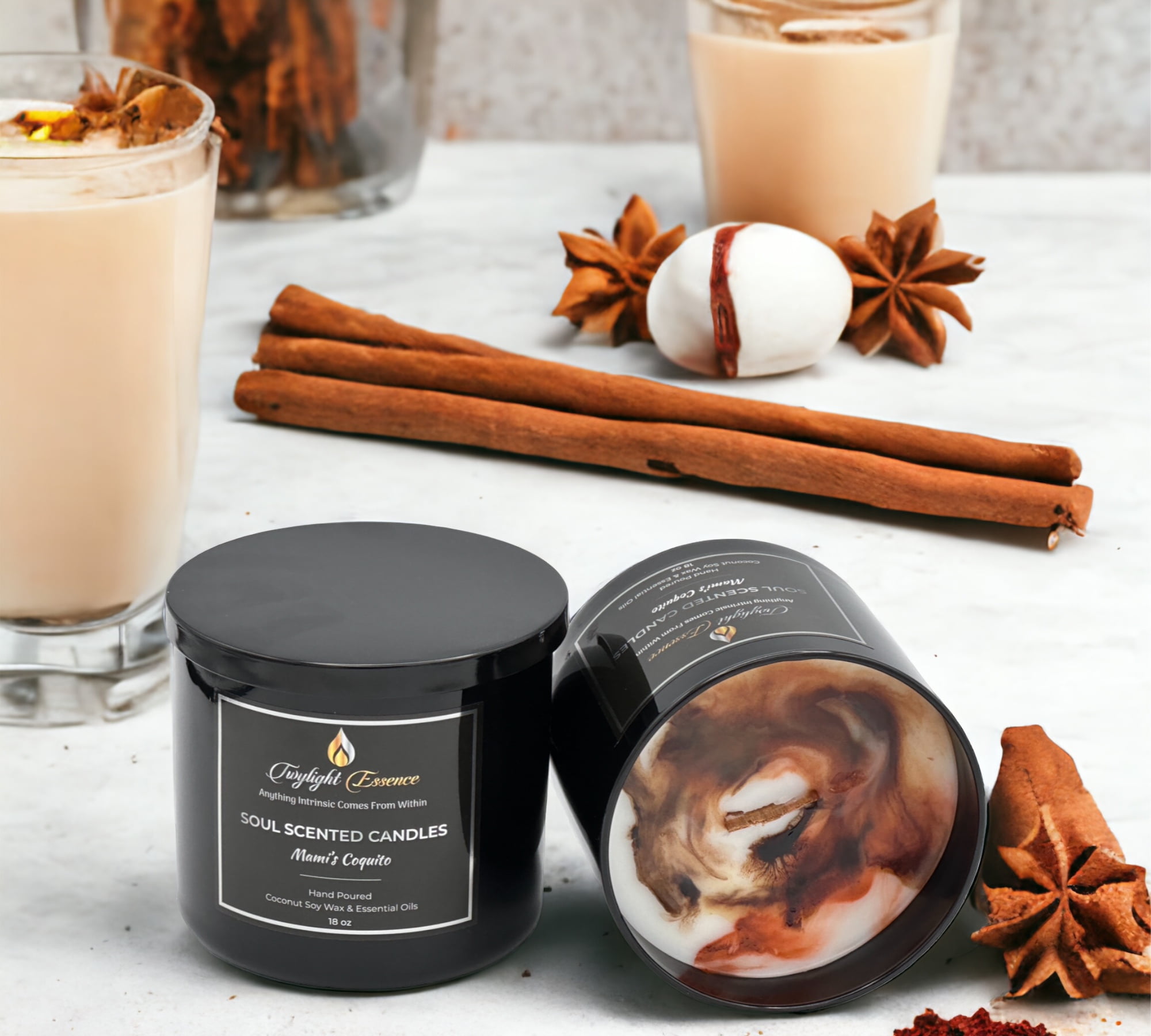 Twylight Essence - Mami's Coquito Scented Wooden Wick Candle, 18oz, Seasonal Scents Collection