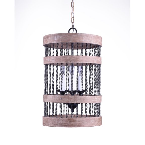 Angelina Wood and metal cylinder chandelier