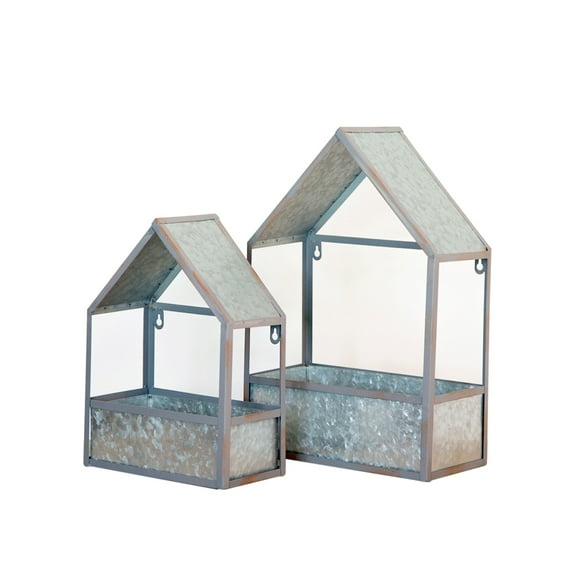 Tx USA Corporation Patio Decorative Metal House Shaped Planters, Set Of 2