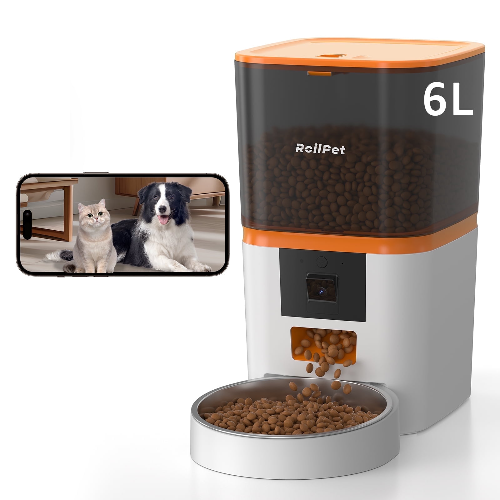Roilpet 6L Automatic Pet Feeder for Cats Dogs Rabbits with Camera