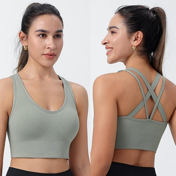 Txenfivo Padded Sports Bra Womens High Support Bra with Adjustable Strap Racerback, Longline Sports Bra for Workout Gym Yoga Crop Tank Top, Large Bust