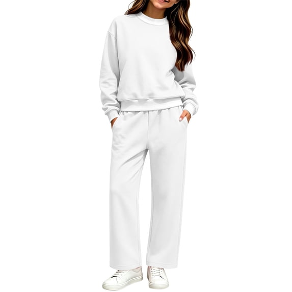 Txenfivo Girls Clothes 2 Pieces Outfits, Crew Neck Pullover Sweatshirt and Wide Leg Straight Pants, 5-14