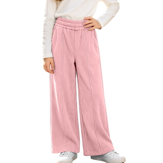 Txenfivo Girls Wide Leg Pants, Casual Pull-On Corduroy Elastic Waist Pants for Girls School and Everyday Wear, Sizes 5-16