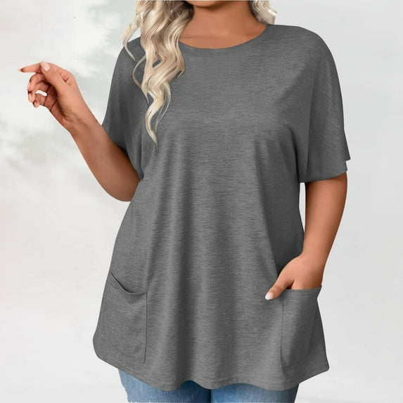 Txenfivo Plus Size Tunic Tops for Women Loose Fit Summer 2025 Oversized Womens Tshirts Shirts with Pockets