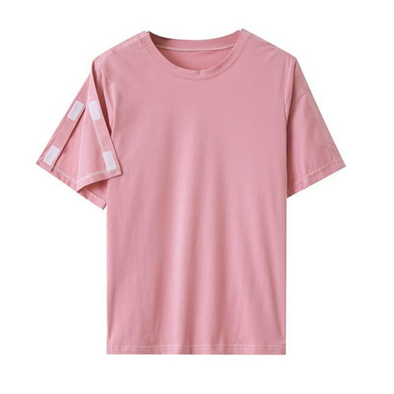 Txenfivo Post Shoulder Surgery Shirt Women's Recovery Tear Away Short Sleeve Full Open Side Snap Adaptive Clothing Women’s Short Sleeve T-Shirt with Hook and Loop Sleeve Detail, Pink, M-2XL