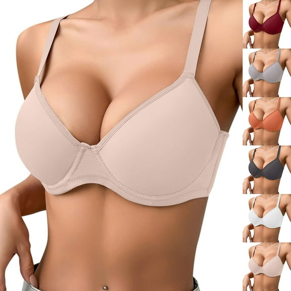 Txenfivo Push Up Bras for Women Full Coverage Plunge Underwire T-Shirt Bra Padded Push Up Bra for Everyday Comfort, 32B-40C