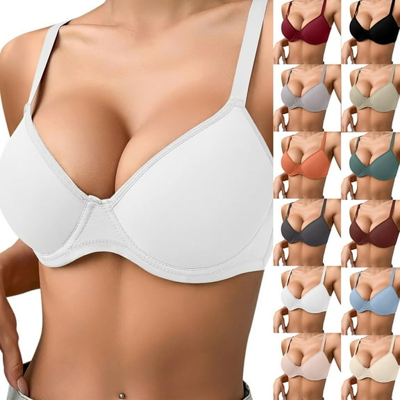 Txenfivo Push Up Bras for Women Full Coverage Plunge Underwire T-Shirt Bra Padded Push Up Bra for Everyday Comfort, 32B-40C