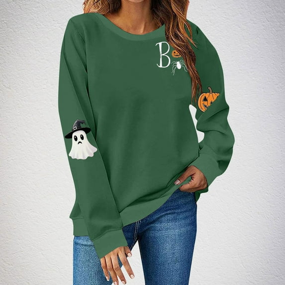 Txenfivo Spooky Season Sweatshirts Halloween Ghost Sweatshirt Women, Halloween Fall Graphic Crewneck Tops Casual Sweater