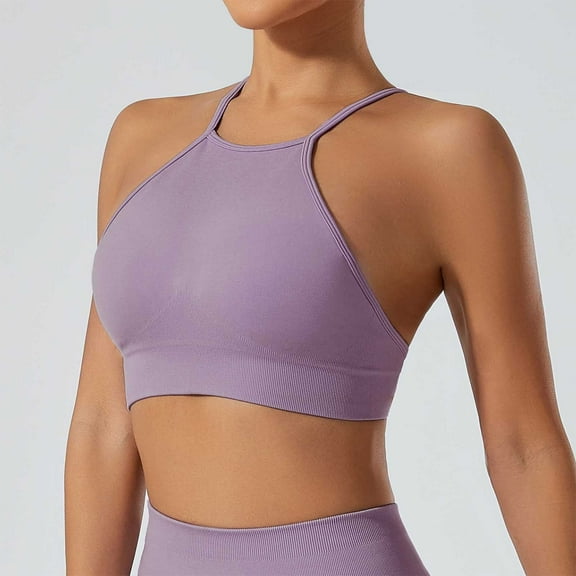 Txenfivo Sport Bras Womens High Neck Sports Bra, Wireless Criss Cross Back Padded Workout Cropped Top Bra Yoga Sports Cami Top, S-L