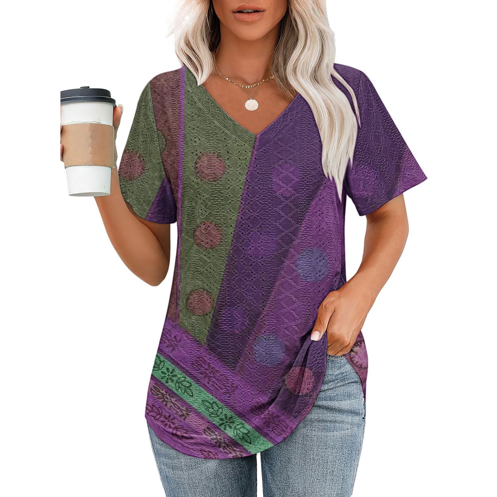 Txenfivo Spring Tops for Women 2025 Trendy Short Sleeve Round Neck ...