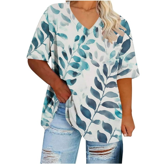Txenfivo Women Plus Size Tops Tie Dye V Neck Shirt Floral Camo Summer Short Sleeve Plus Size Tops for Womens Casual T Shirts Oversized Ladies Blouse XL-5XL