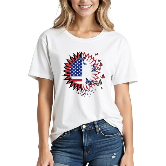 Txenfivo Women Vintage Bible Verse Boho Floral Graphic T-Shirt Christian Gifts Shirts 4th of July Shirts for Women Crewneck Flag Outfits, S-2XL
