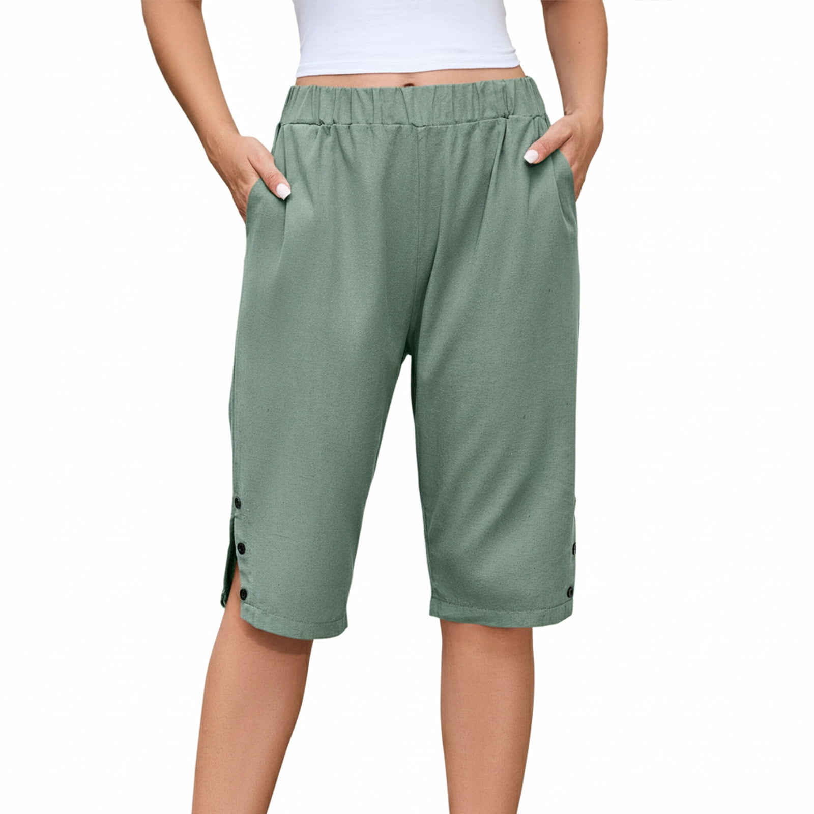 Livrdious Womens Shorts, Linen Bermuda Shorts High Waisted Wide
