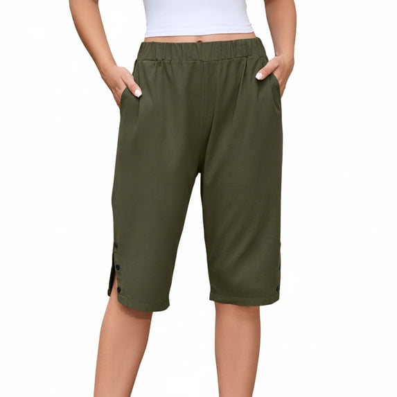 Livrdious Bermuda Shorts for Women High Waisted Wide Leg Loose Fit Shorts Womens Summer Linen Shorts with Pockets, Knee Length, S–5X