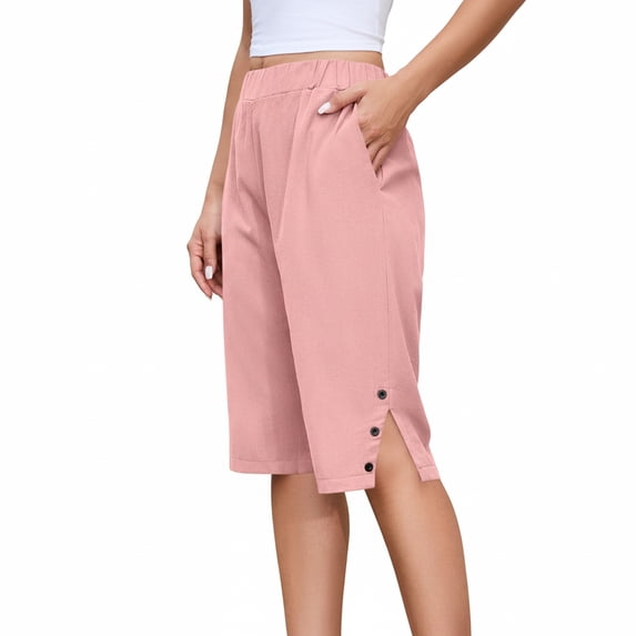 Livrdious Bermuda Shorts for Women High Waisted Wide Leg Loose Fit Shorts Womens Summer Linen Shorts with Pockets, Knee Length, S–5X