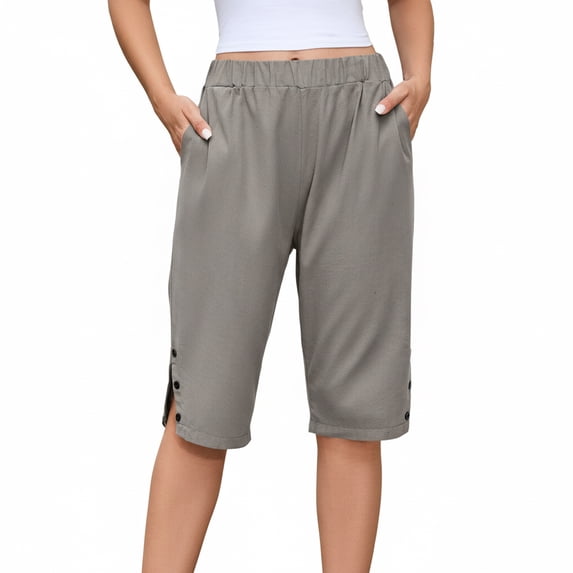 Livrdious Capri Pants for Women High Waisted Loose Capris Cotton Linen Womens Knee Length Bermuda Shorts with Pockets, S–5X