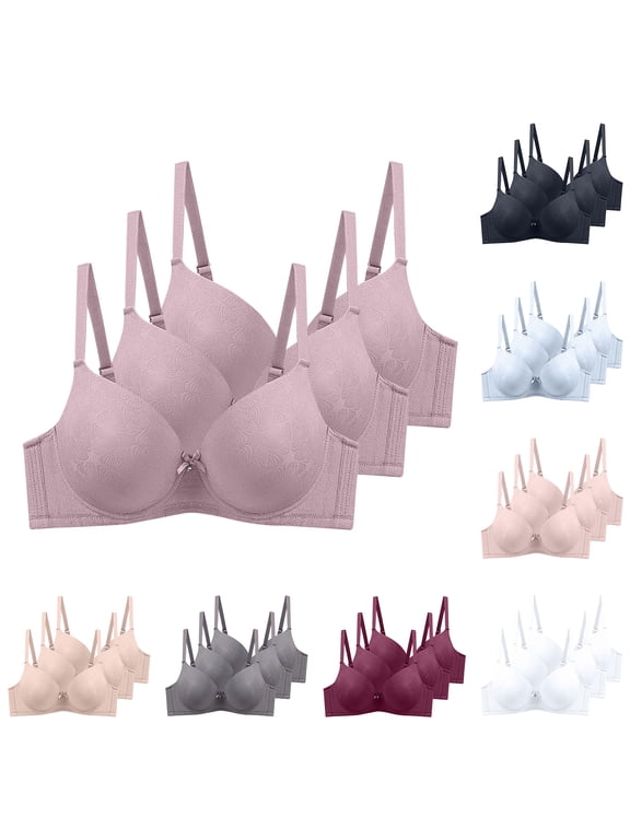 Women's Full Coverage Underwire Push Up Bra, Lightly Lined Smooth T-Shirt Bra for Comfort, Plus Size Bras Available, 3 Pack, 38B to 48DD