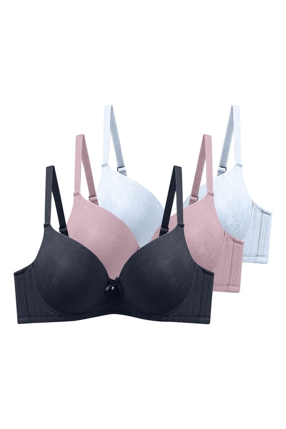 Women's Full Coverage Underwire Push Up Bra, Lightly Lined Smooth T-Shirt Bra for Comfort, Plus Size Bras Available, 3 Pack, 38B