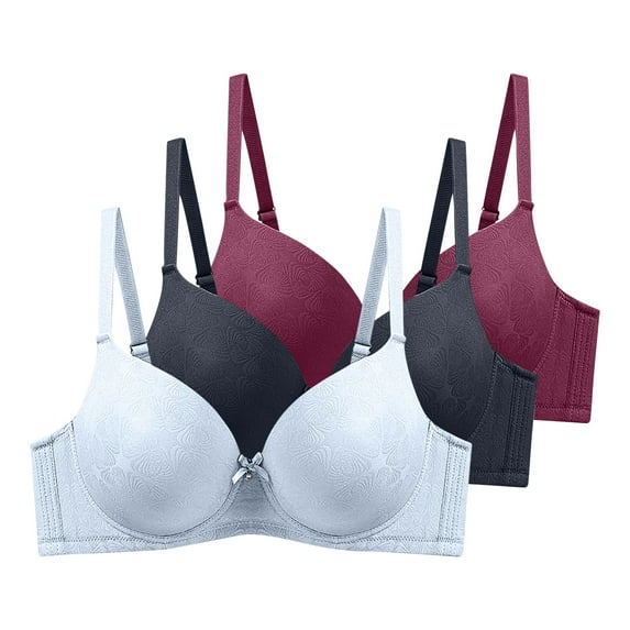 Txenfivo Women's Full Coverage Underwire Push Up Bra, Lightly Lined Smooth T-Shirt Bra for Comfort, Plus Size Bras Available, 3 Pack, 44DD