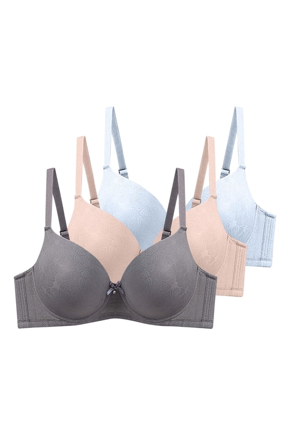 Women's Full Coverage Underwire Push Up Bra, Lightly Lined Smooth T-Shirt Bra for Comfort, Plus Size Bras Available, 3 Pack, 46DD