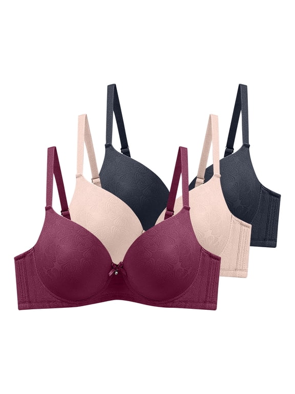 Women's Full Coverage Underwire Push Up Bra, Lightly Lined Smooth T-Shirt Bra for Comfort, Plus Size Bras Available, 3 Pack, 46DD