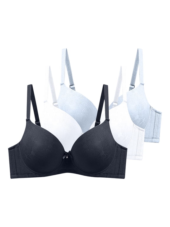 Women's Full Coverage Underwire Push Up Bra, Lightly Lined Smooth T-Shirt Bra for Comfort, Plus Size Bras Available, 3 Pack, 48DD