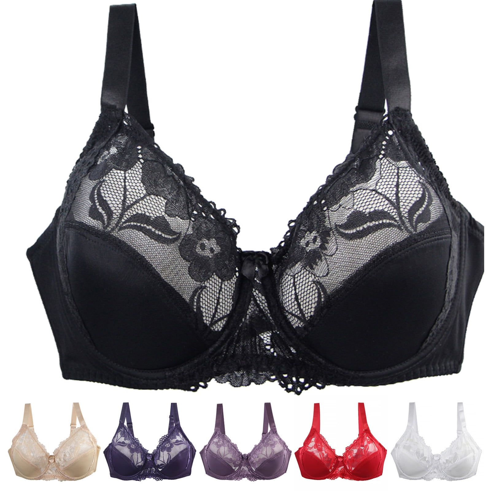 Women's Floral Bra - Plus Size Full Cup, Wire-Free, Unlined Cotton, Adjustable Straps - View #9